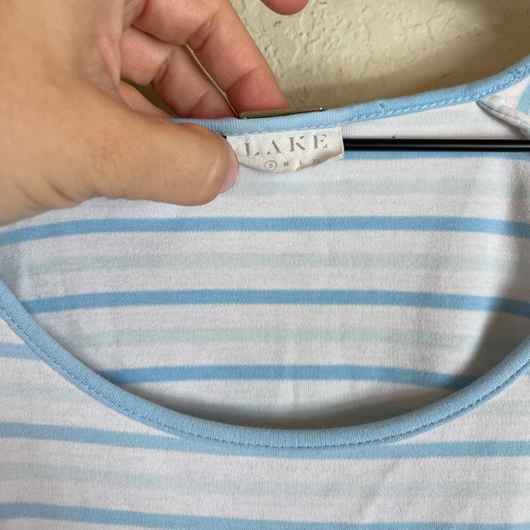 LAKE Pima Cotton Striped Pajama Top Short Sleeve in Blue Size Small - Picture 2 of 6